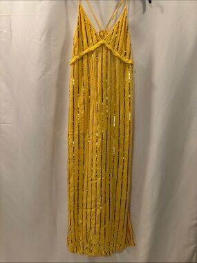 Sundress Yellow Sequin-Trim Maxi Dress - size M/L